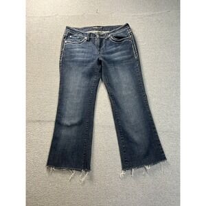 Cello Jeans Cropped Wide Leg Jeans Womens 31 Low Rise Raw Hem DarkWash Denim Y2K